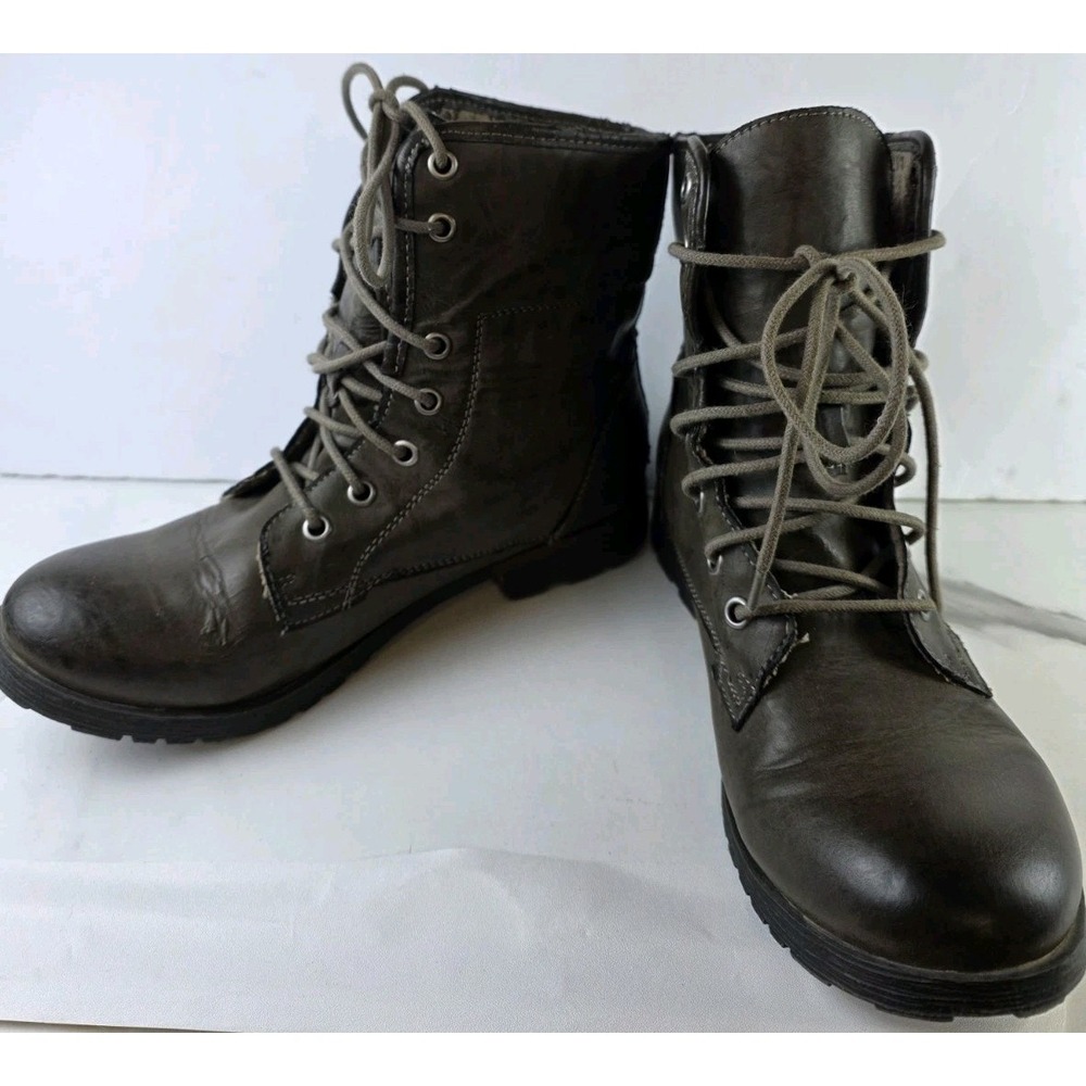 Rock & Candy Combat Boots Women 8.5 Grey Spraypaint Lace Up Lug Sole Ankle Boot